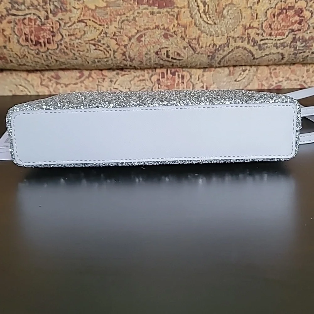 NWT Kate Spade Glitter Crossbody Flash Light Grey Silver